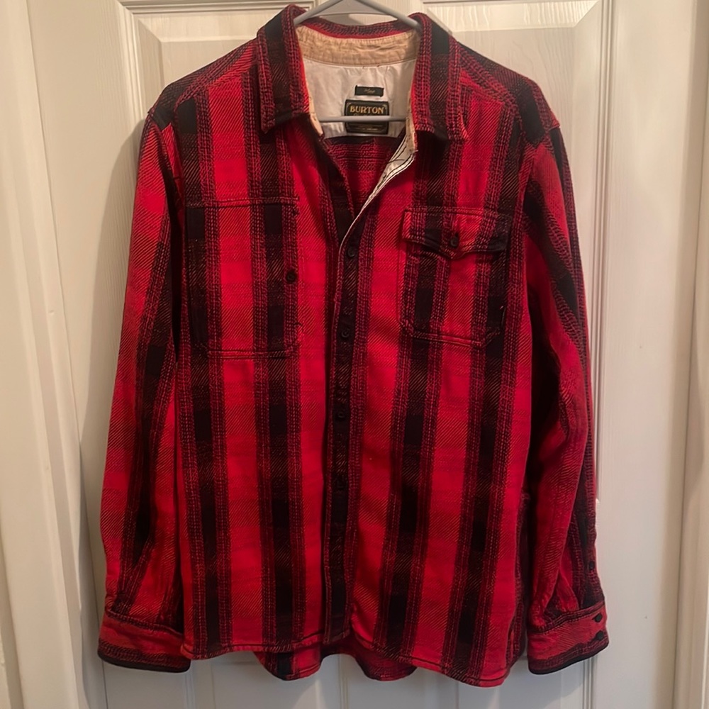 Black and red flannel Burton button up. Size Large